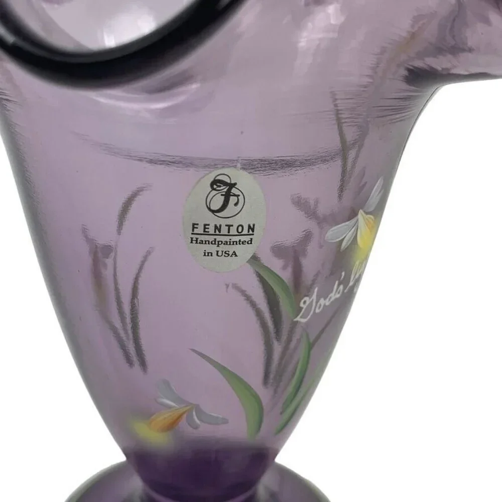 Fenton Fluted Purple Vase Handpainted God's Light‎ is Everywhere Fireflies 6